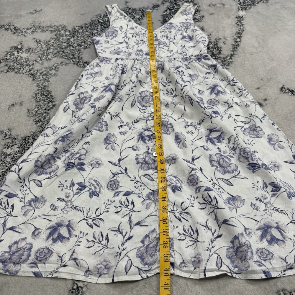 Cynthia Rowley 100% Linen Floral Midi Dress Womens 6 White Blue Fit Flare Coasta - Picture 5 of 11